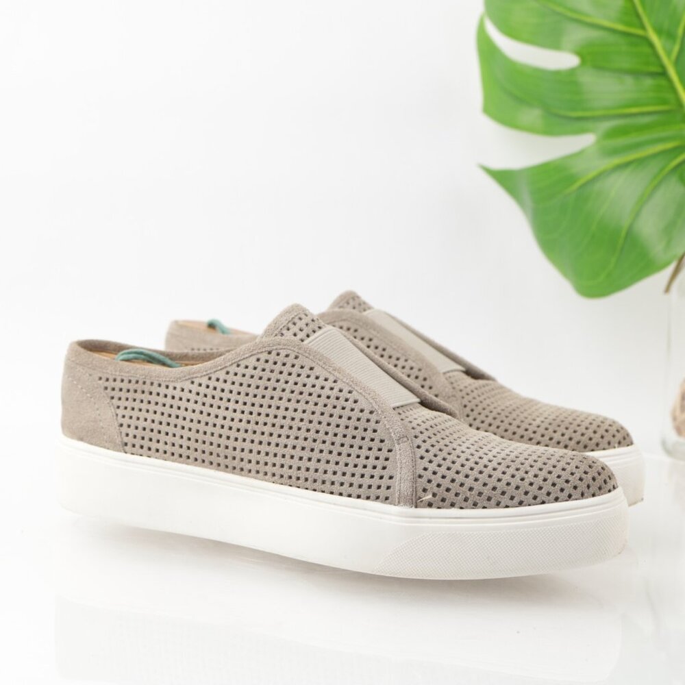 Franco Sarto Womens Nadine SlipOn Shoe Size 6.5 Gray Suede Perf Sneaker Platform
